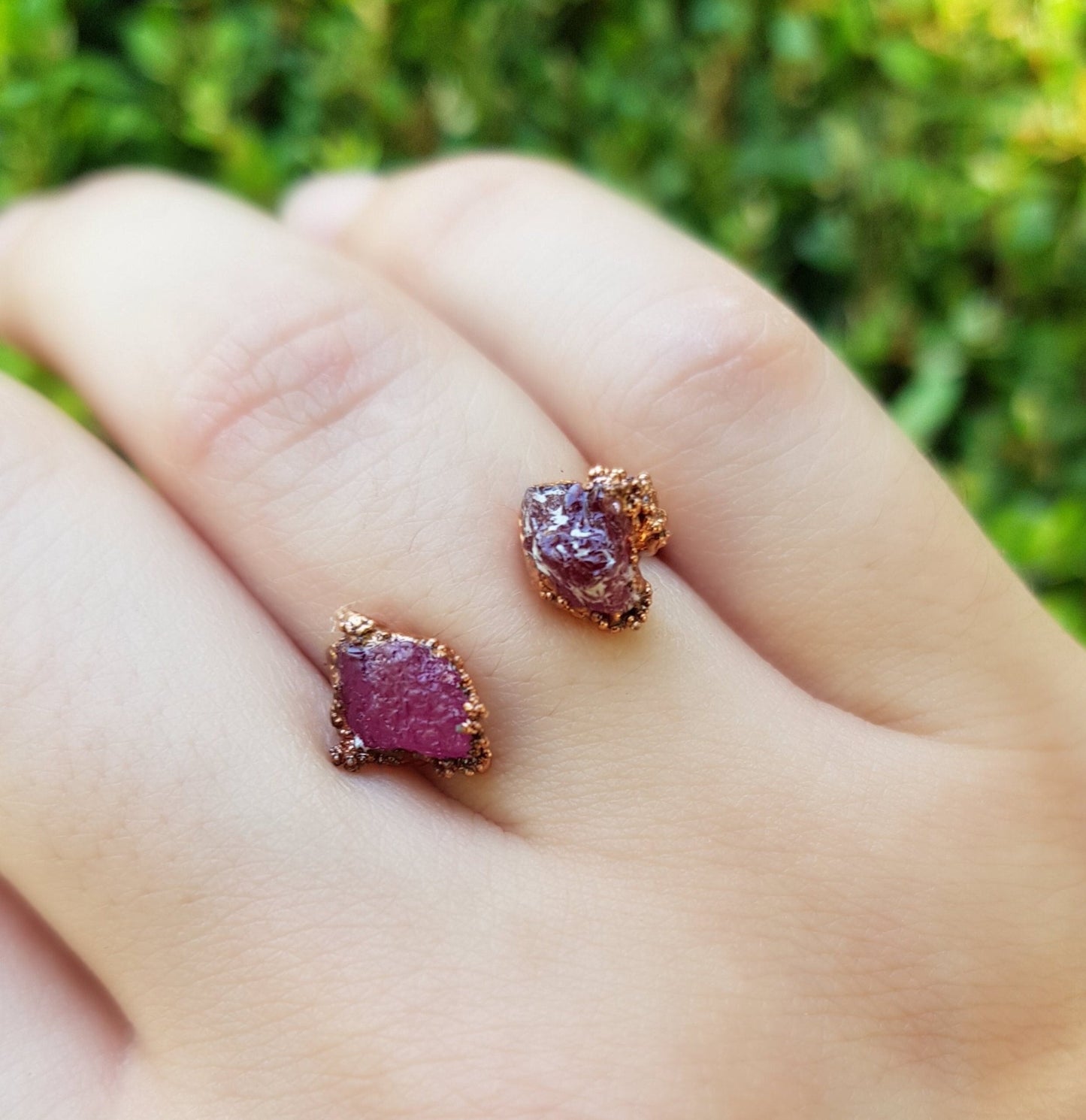 Raw Pink Tourmaline Stacking Ring US 6 Electroformed Copper Ring Multi Stone Crystal Ring - LunarGem - Rings