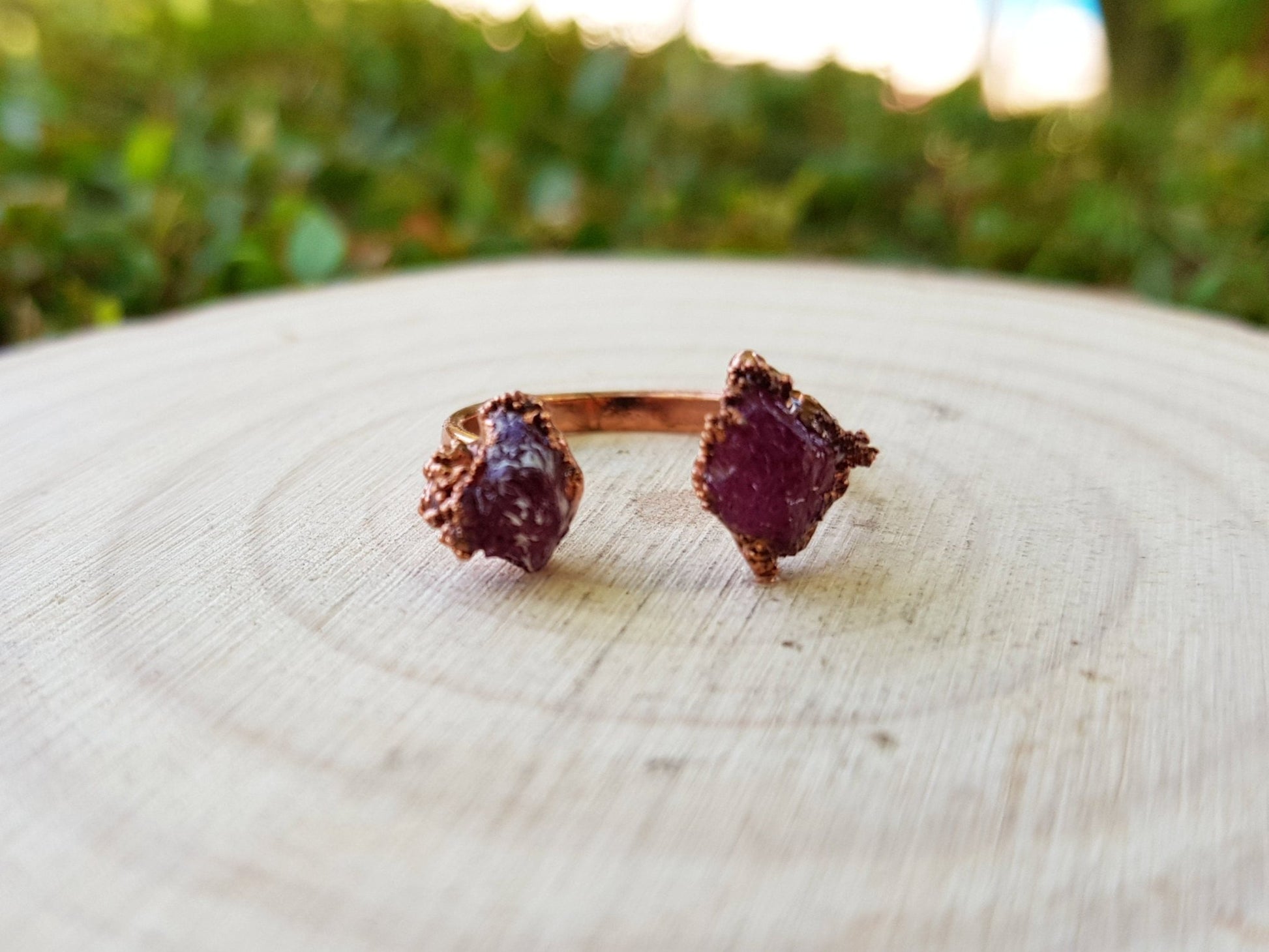 Raw Pink Tourmaline Stacking Ring US 6 Electroformed Copper Ring Multi Stone Crystal Ring - LunarGem - Rings