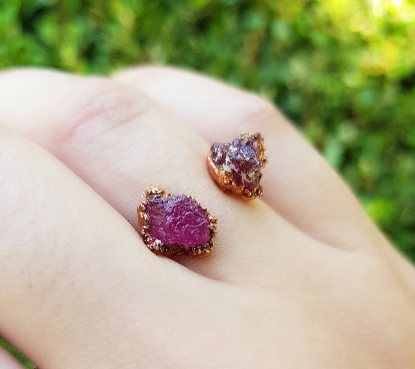 Raw Pink Tourmaline Stacking Ring US 6 Electroformed Copper Ring Multi Stone Crystal Ring - LunarGem - Rings