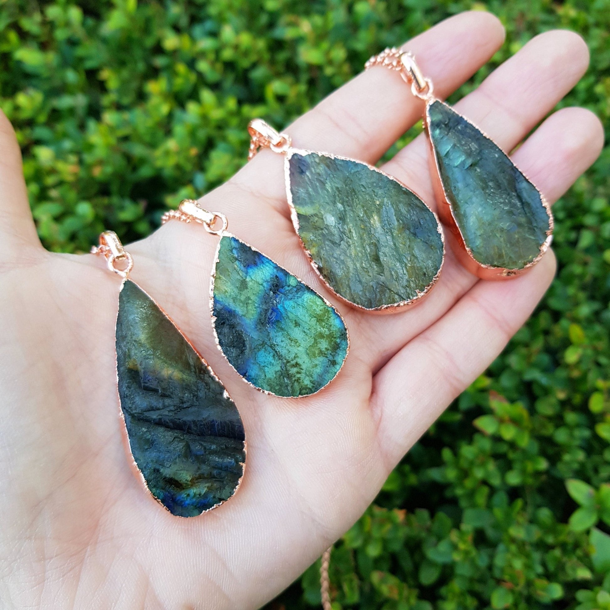 Raw Spectrolite Labradorite Necklace Pure Copper Pendant Electroformed Pendant Gift for Her Unique Jewelry Boho Pendant - LunarGem - 