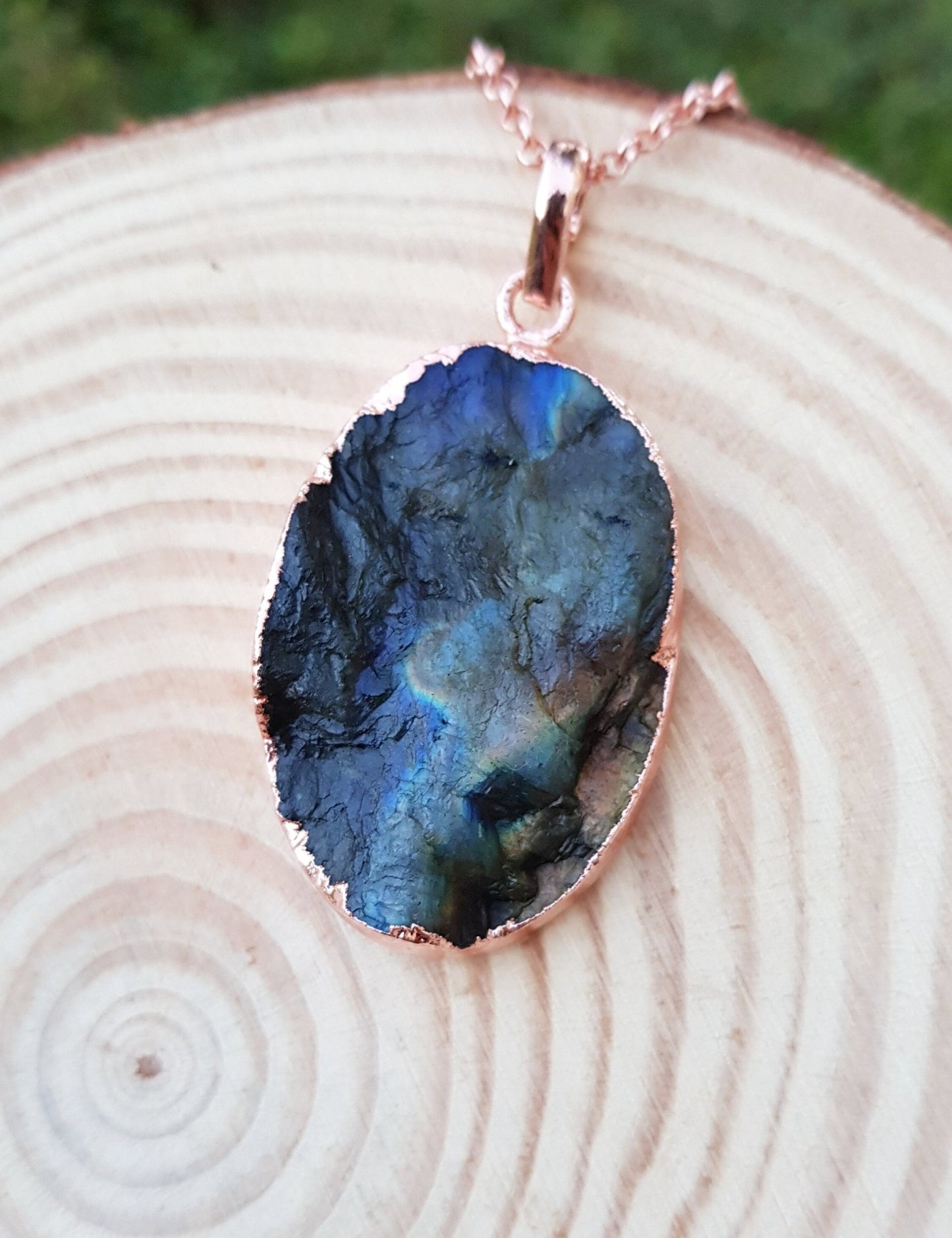 Raw Spectrolite Labradorite Necklace Pure Copper Pendant Electroformed Pendant Gift for Her Unique Jewelry Boho Pendant - LunarGem - Charms & Pendants