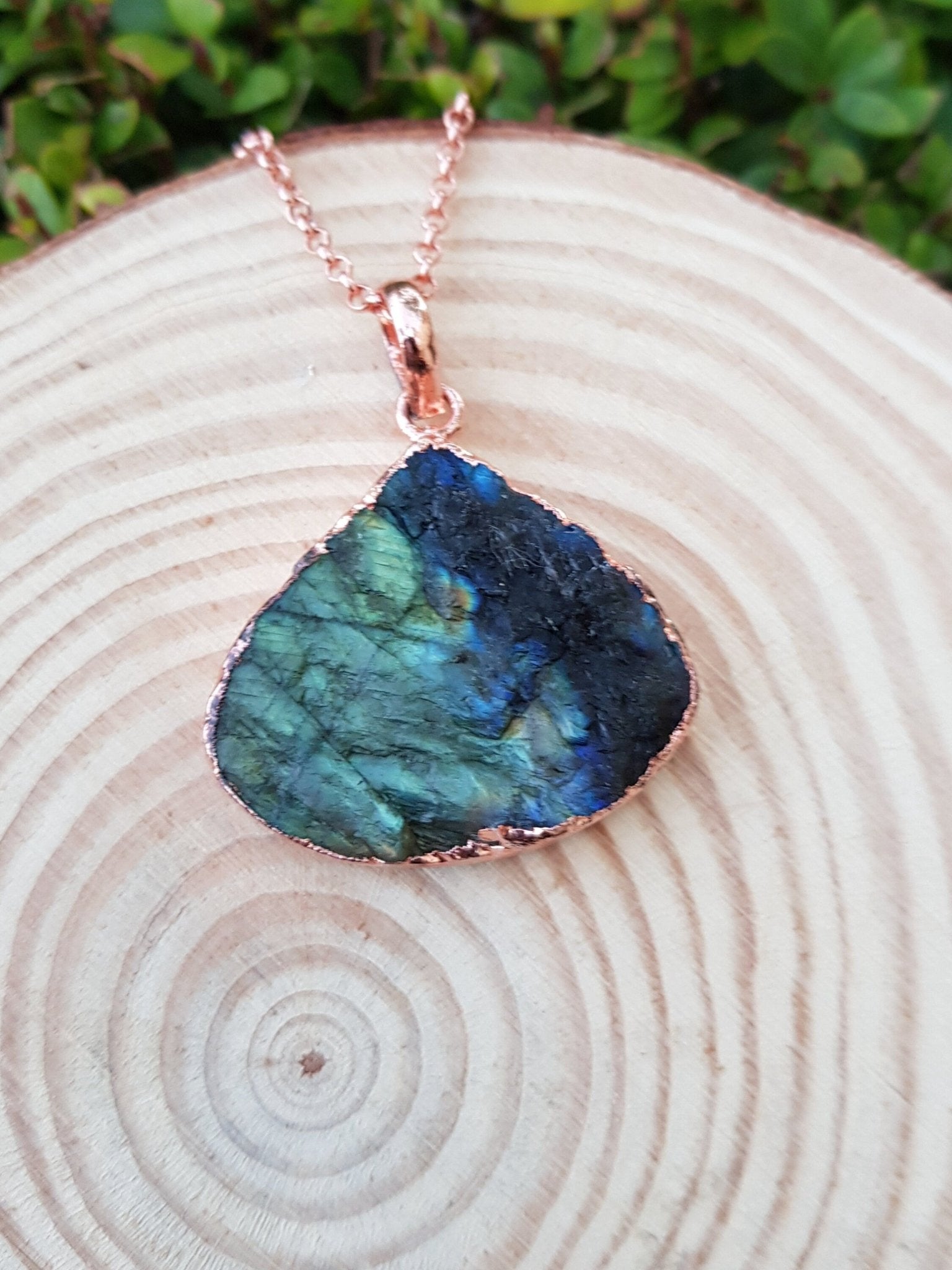 Raw Spectrolite Labradorite Necklace Pure Copper Pendant Electroformed Pendant Gift for Her Unique Jewelry Boho Pendant - LunarGem - Charms & Pendants