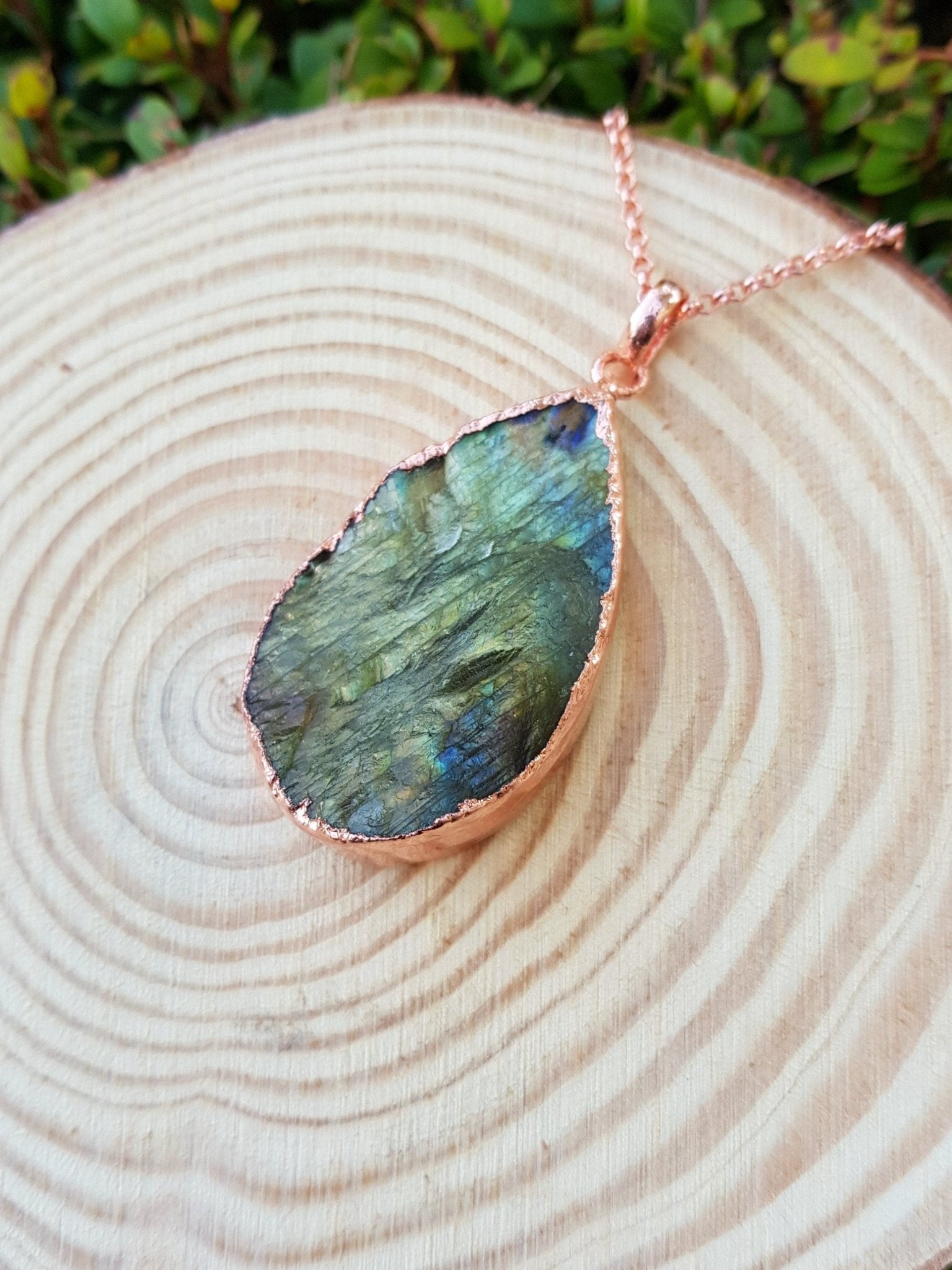 Raw Spectrolite Labradorite Necklace Pure Copper Pendant Electroformed Pendant Gift for Her Unique Jewelry Boho Pendant - LunarGem - 