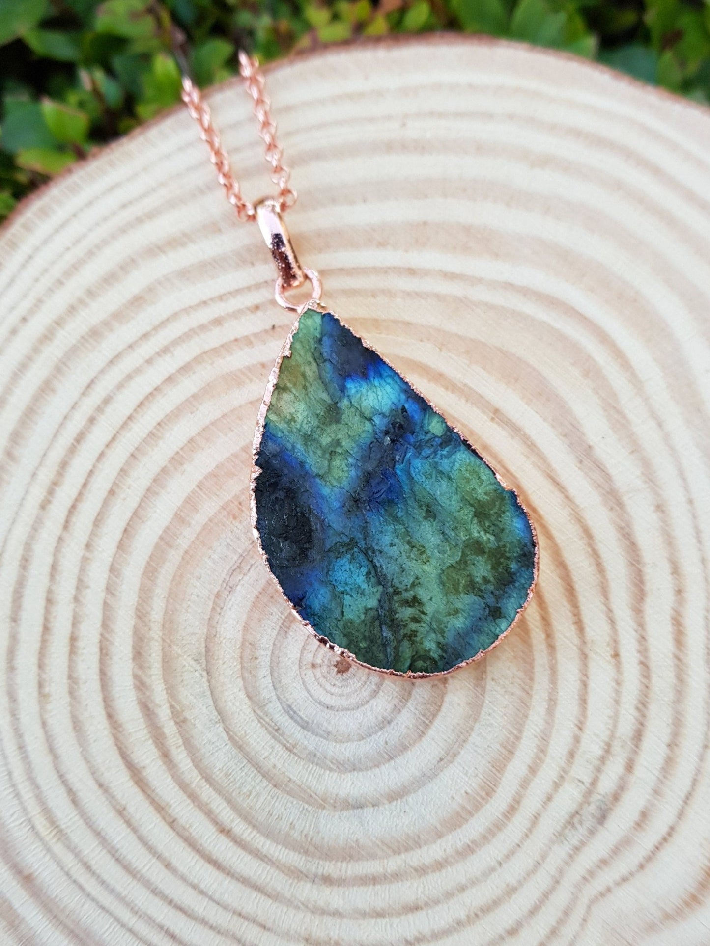 Raw Spectrolite Labradorite Necklace Pure Copper Pendant Electroformed Pendant Gift for Her Unique Jewelry Boho Pendant - LunarGem - 