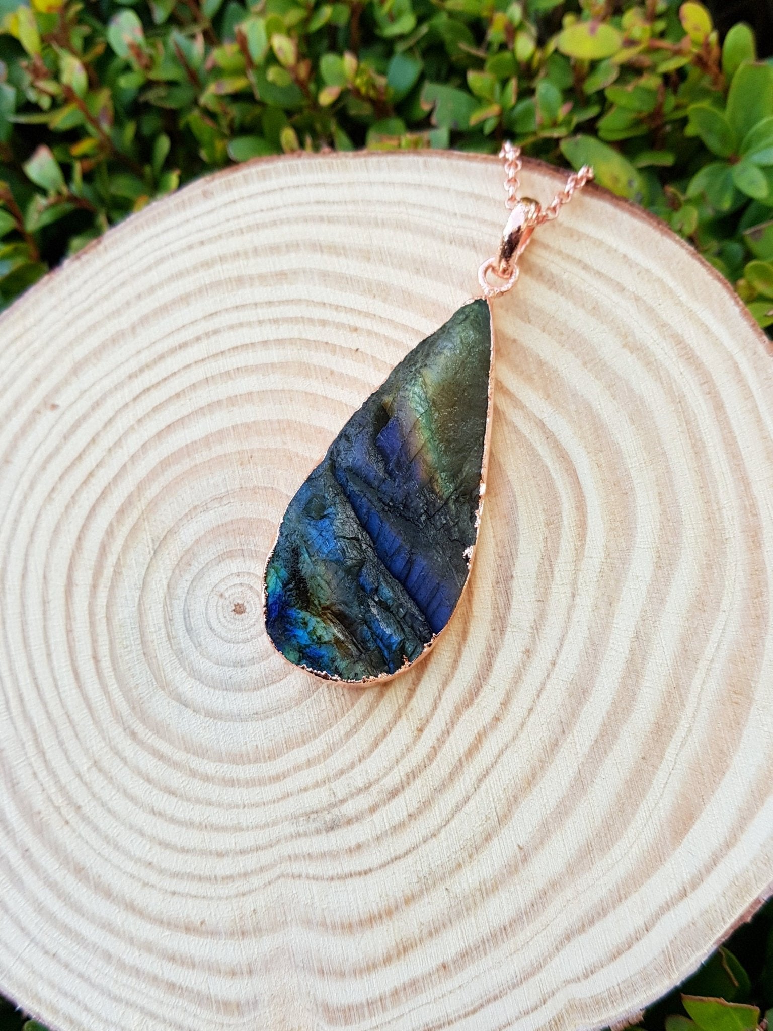 Raw Spectrolite Labradorite Necklace Pure Copper Pendant Electroformed Pendant Gift for Her Unique Jewelry Boho Pendant - LunarGem - 