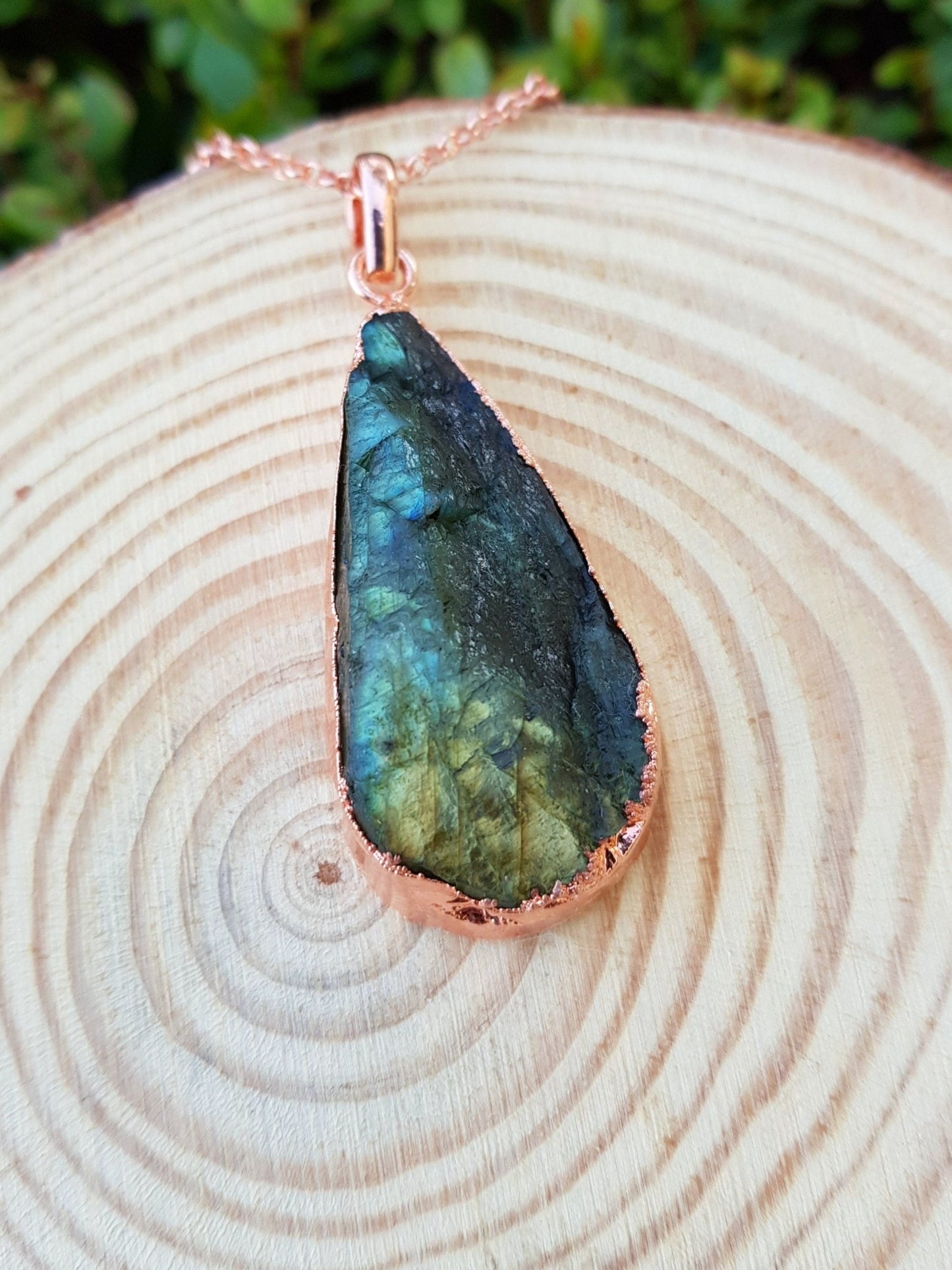 Raw Spectrolite Labradorite Necklace Pure Copper Pendant Electroformed Pendant Gift for Her Unique Jewelry Boho Pendant - LunarGem - 