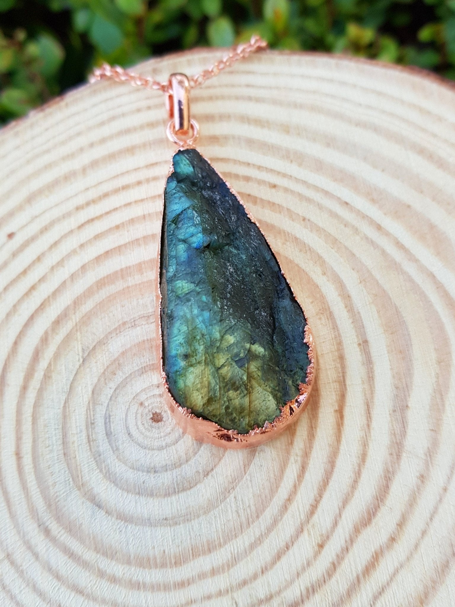 Raw Spectrolite Labradorite Necklace Pure Copper Pendant Electroformed Pendant Gift for Her Unique Jewelry Boho Pendant - LunarGem - 