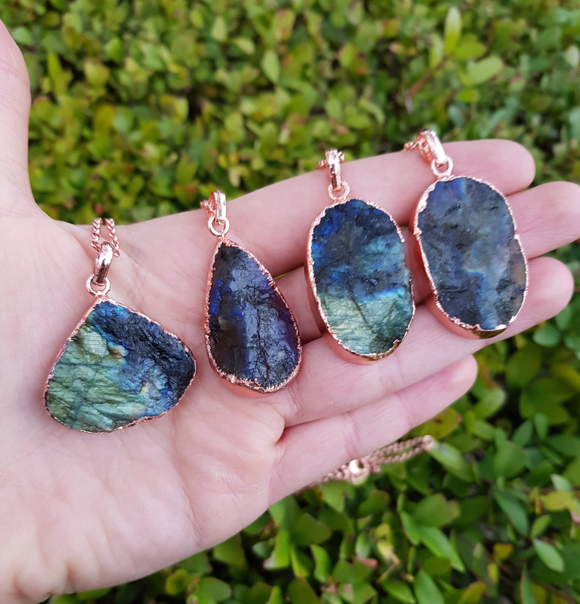 Raw Spectrolite Labradorite Necklace Pure Copper Pendant Electroformed Pendant Gift for Her Unique Jewelry Boho Pendant - LunarGem - Charms & Pendants