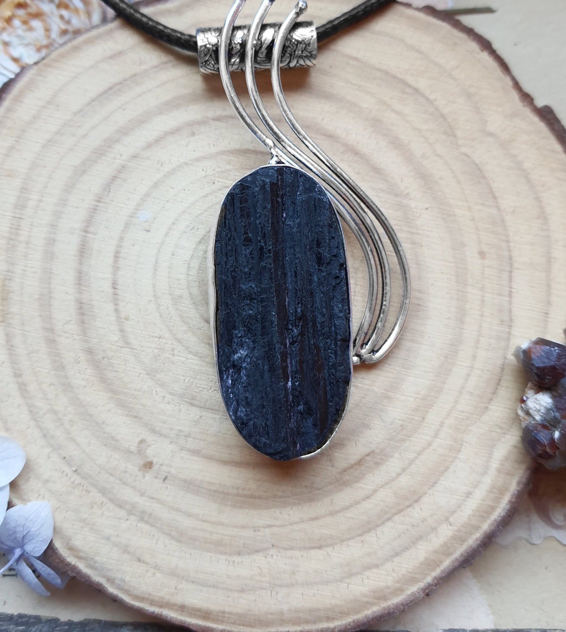 Raw Tourmaline Necklace In Sterling Silver Boho Crystal Necklace Statement Pendant Unique Jewellery One Of A Kind Gift - LunarGem - 