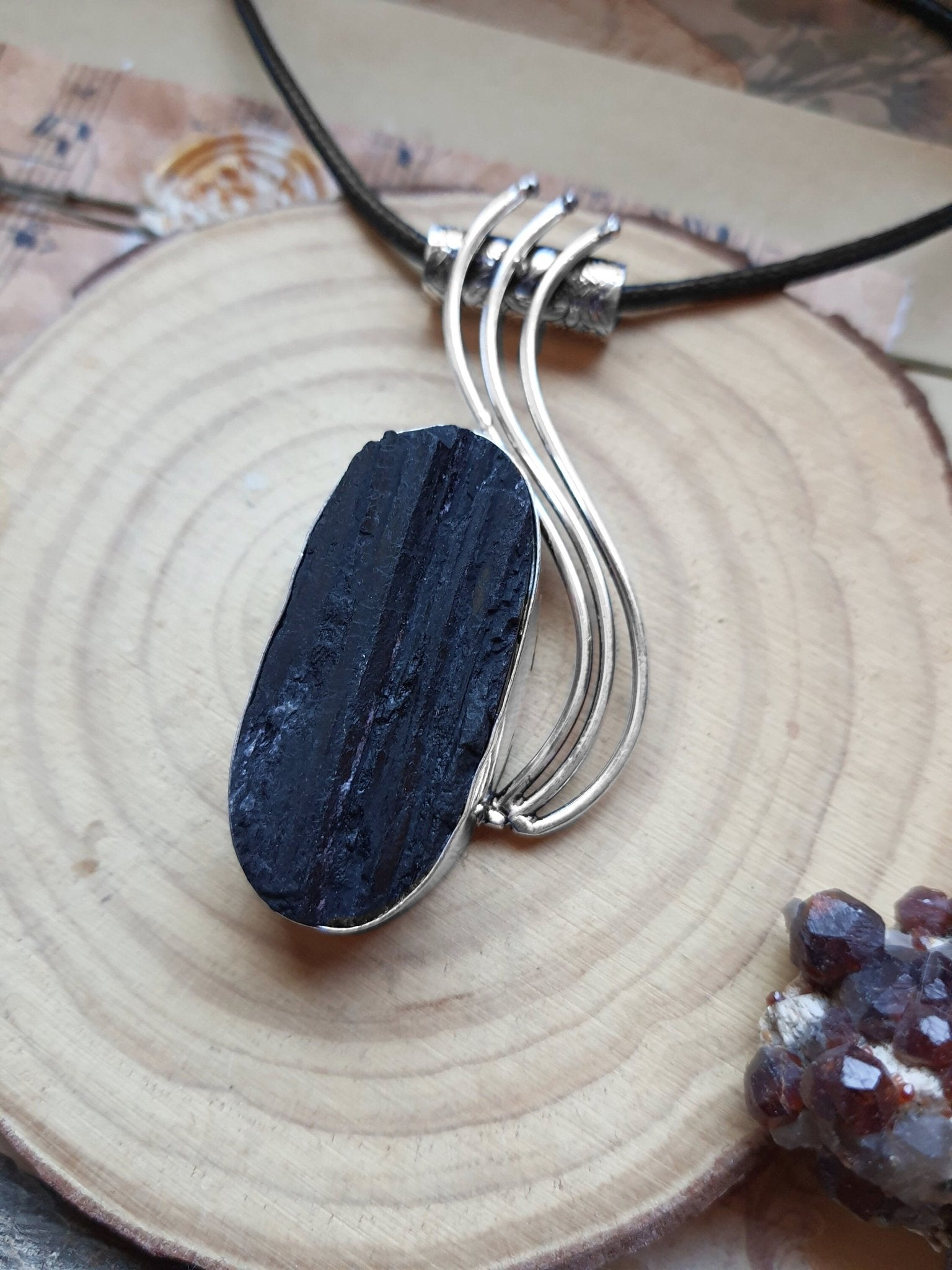 Raw Tourmaline Necklace In Sterling Silver Boho Crystal Necklace Statement Pendant Unique Jewellery One Of A Kind Gift - LunarGem - 