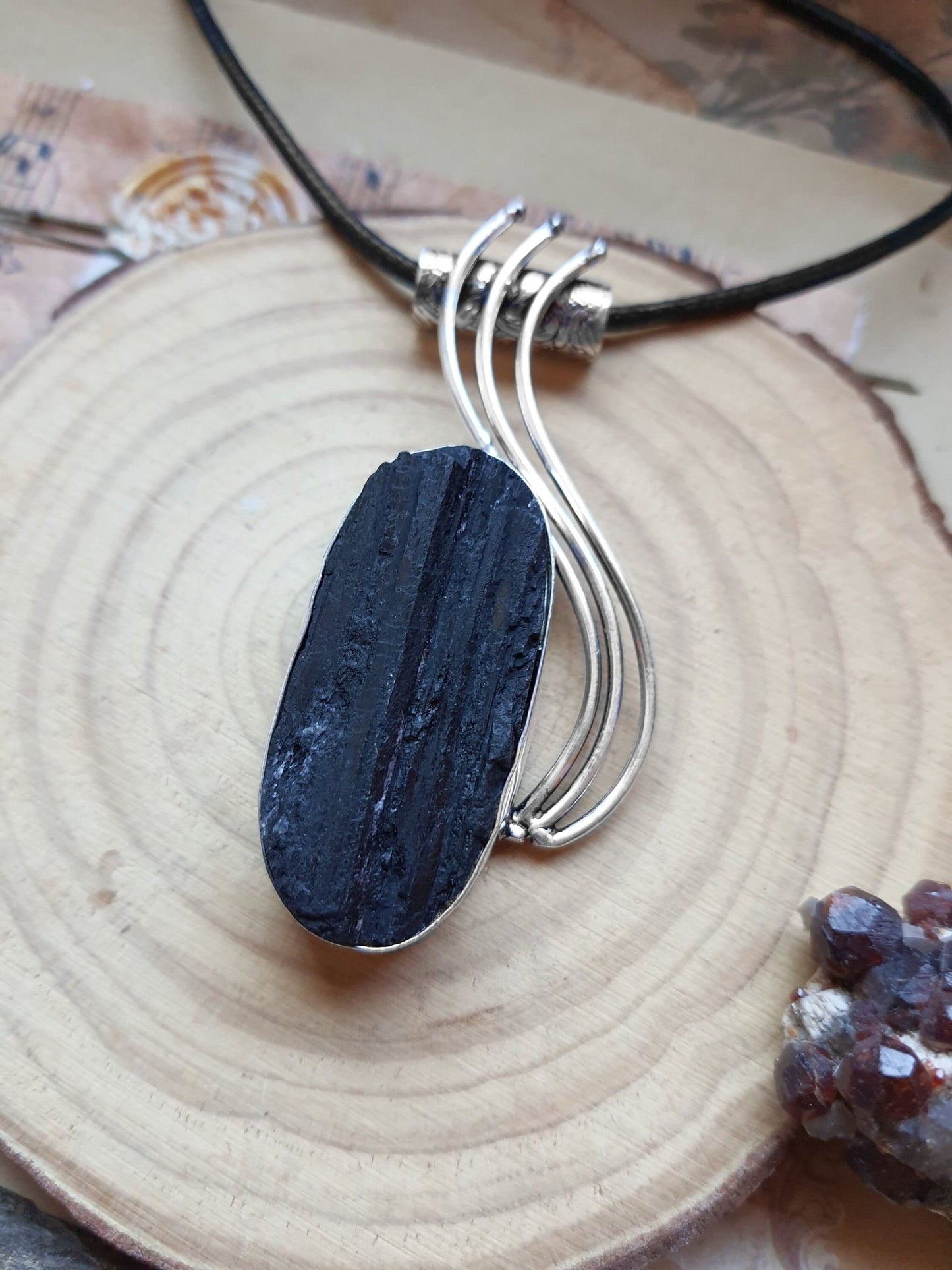 Raw Tourmaline Necklace In Sterling Silver Boho Crystal Necklace Statement Pendant Unique Jewellery One Of A Kind Gift - LunarGem - 