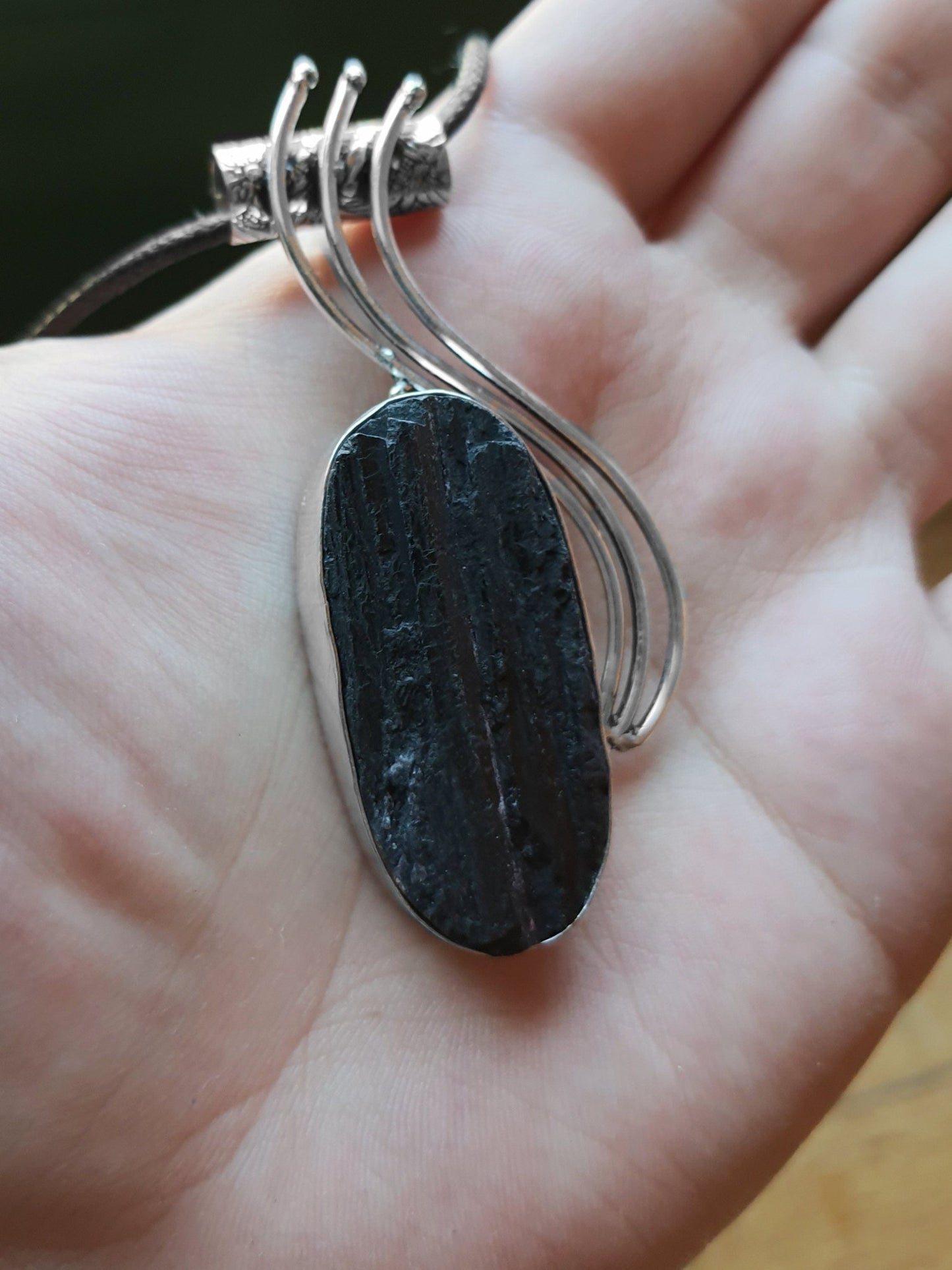 Raw Tourmaline Necklace In Sterling Silver Boho Crystal Necklace Statement Pendant Unique Jewellery One Of A Kind Gift - LunarGem - 