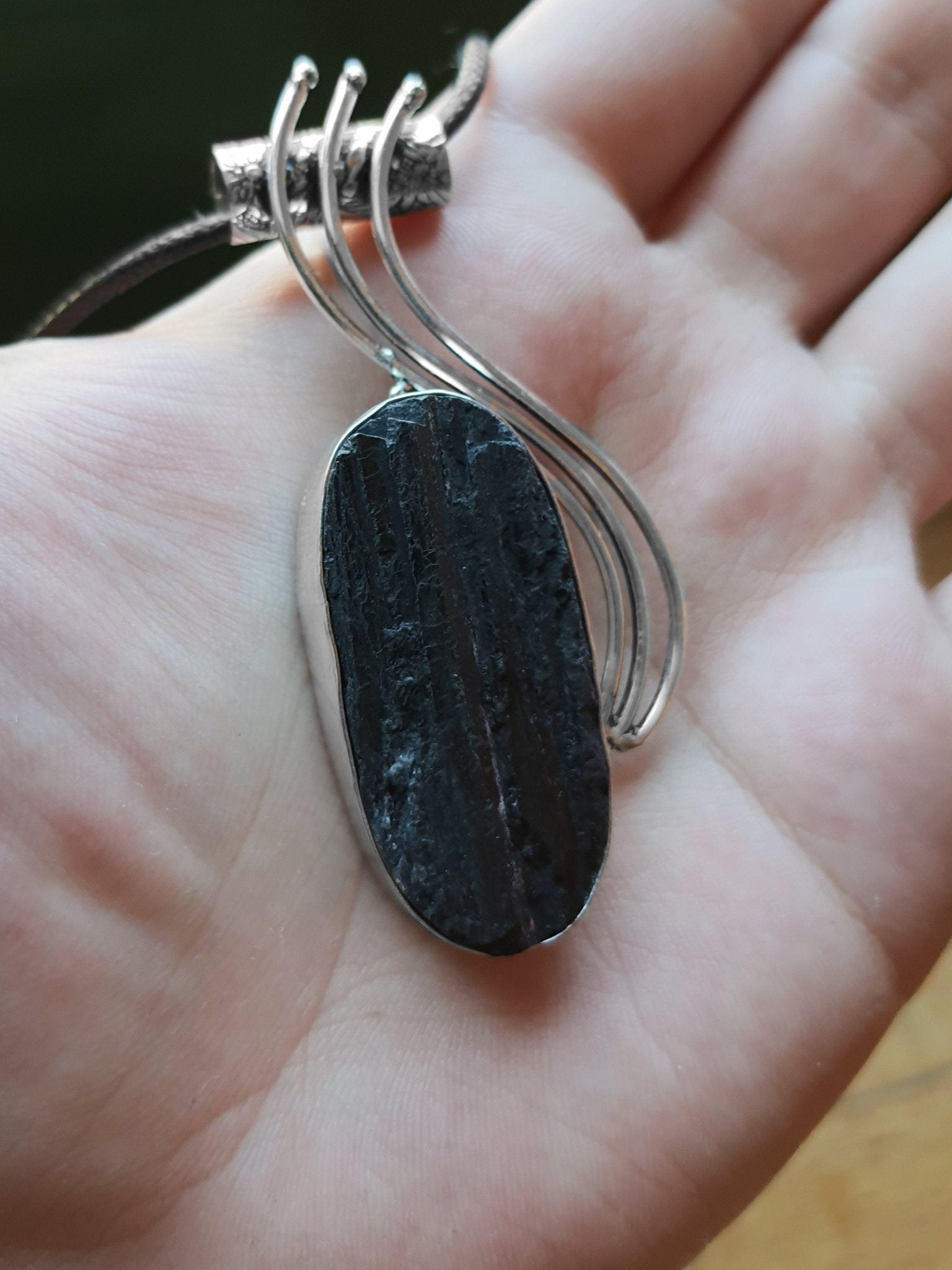 Raw Tourmaline Necklace In Sterling Silver Boho Crystal Necklace Statement Pendant Unique Jewellery One Of A Kind Gift - LunarGem - 