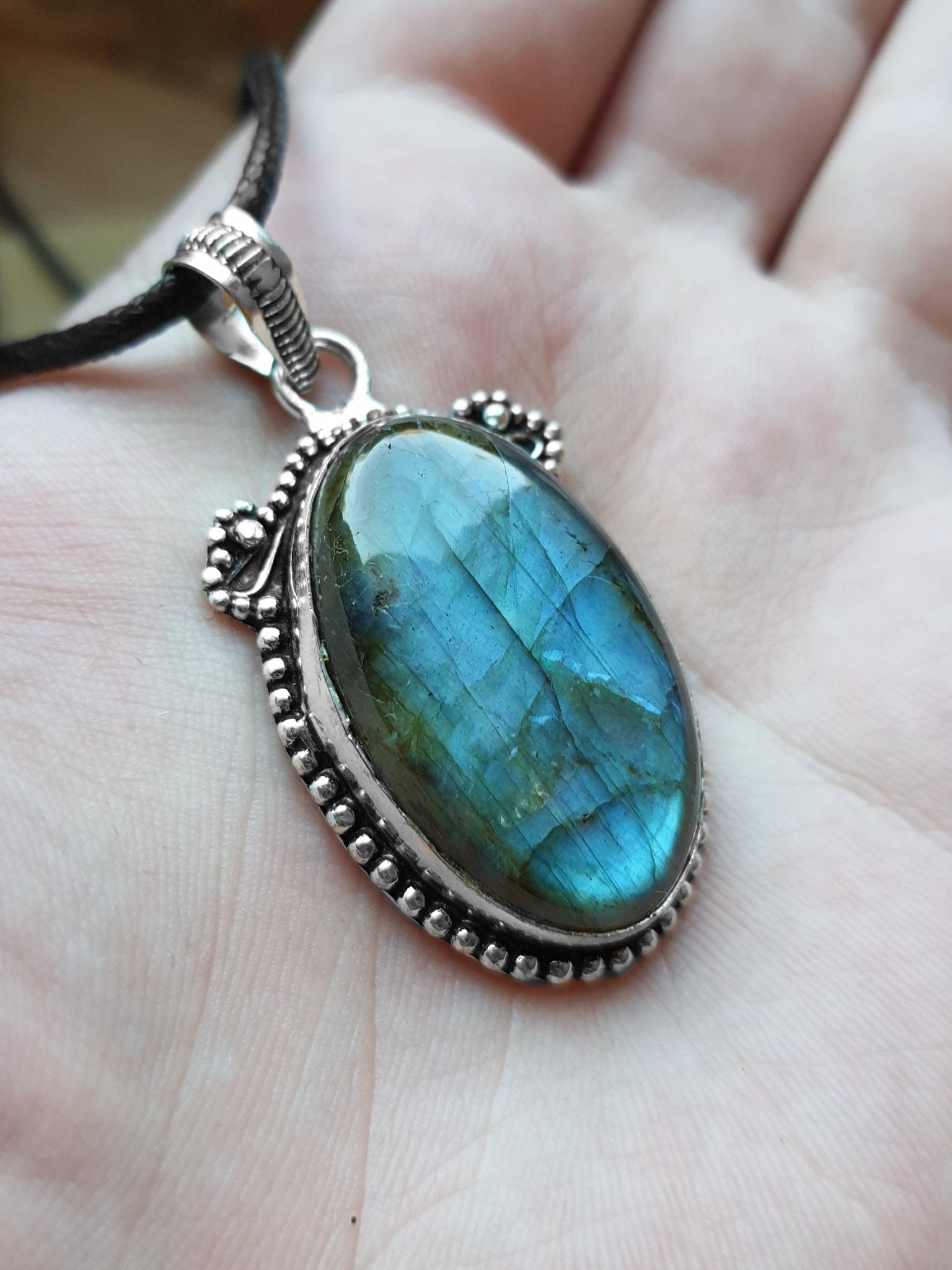Top Quality Natural Labradorite Pendant In Sterling Silver Statement Pendant - LunarGem - 