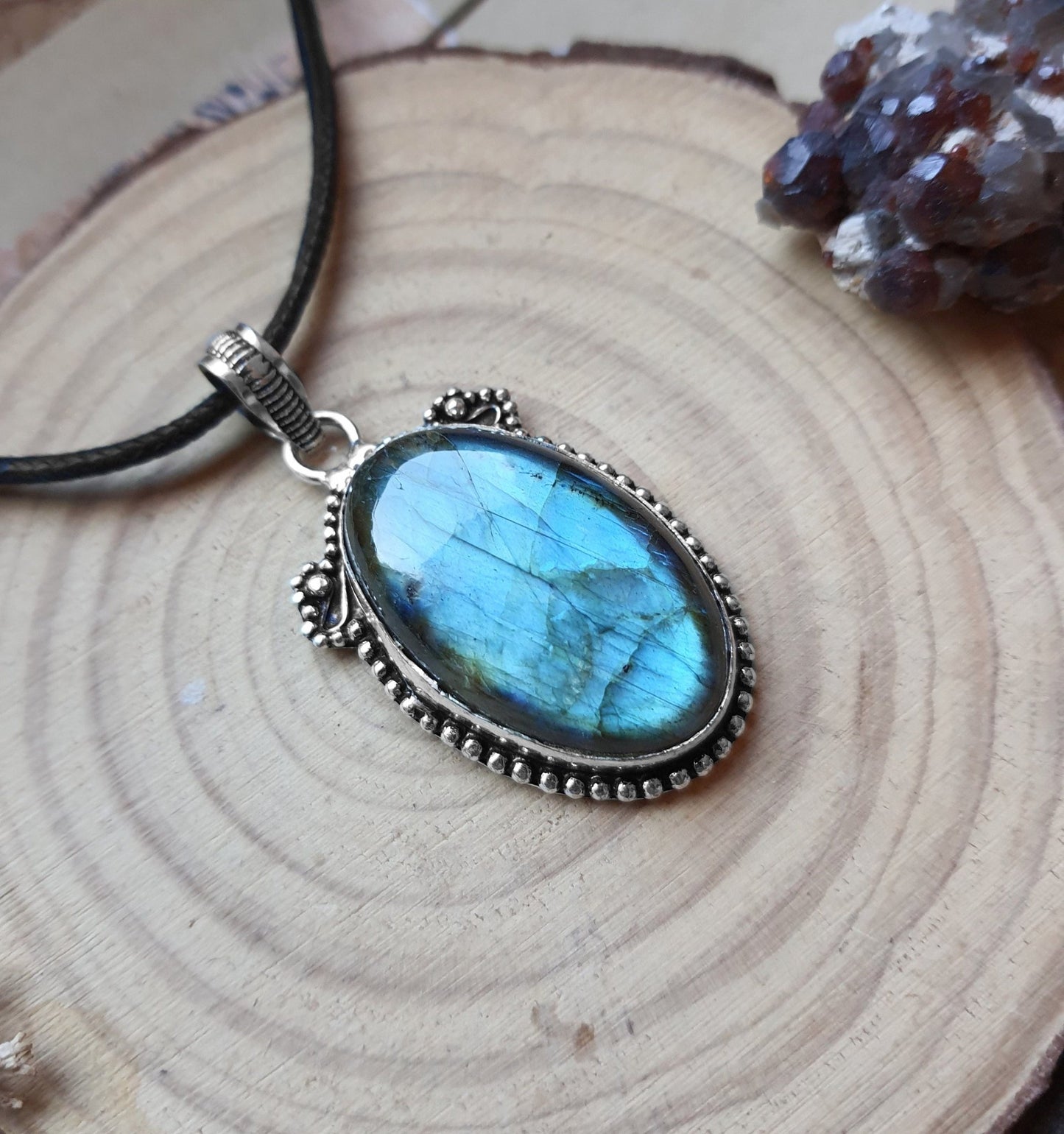Top Quality Natural Labradorite Pendant In Sterling Silver Statement Pendant - LunarGem - 
