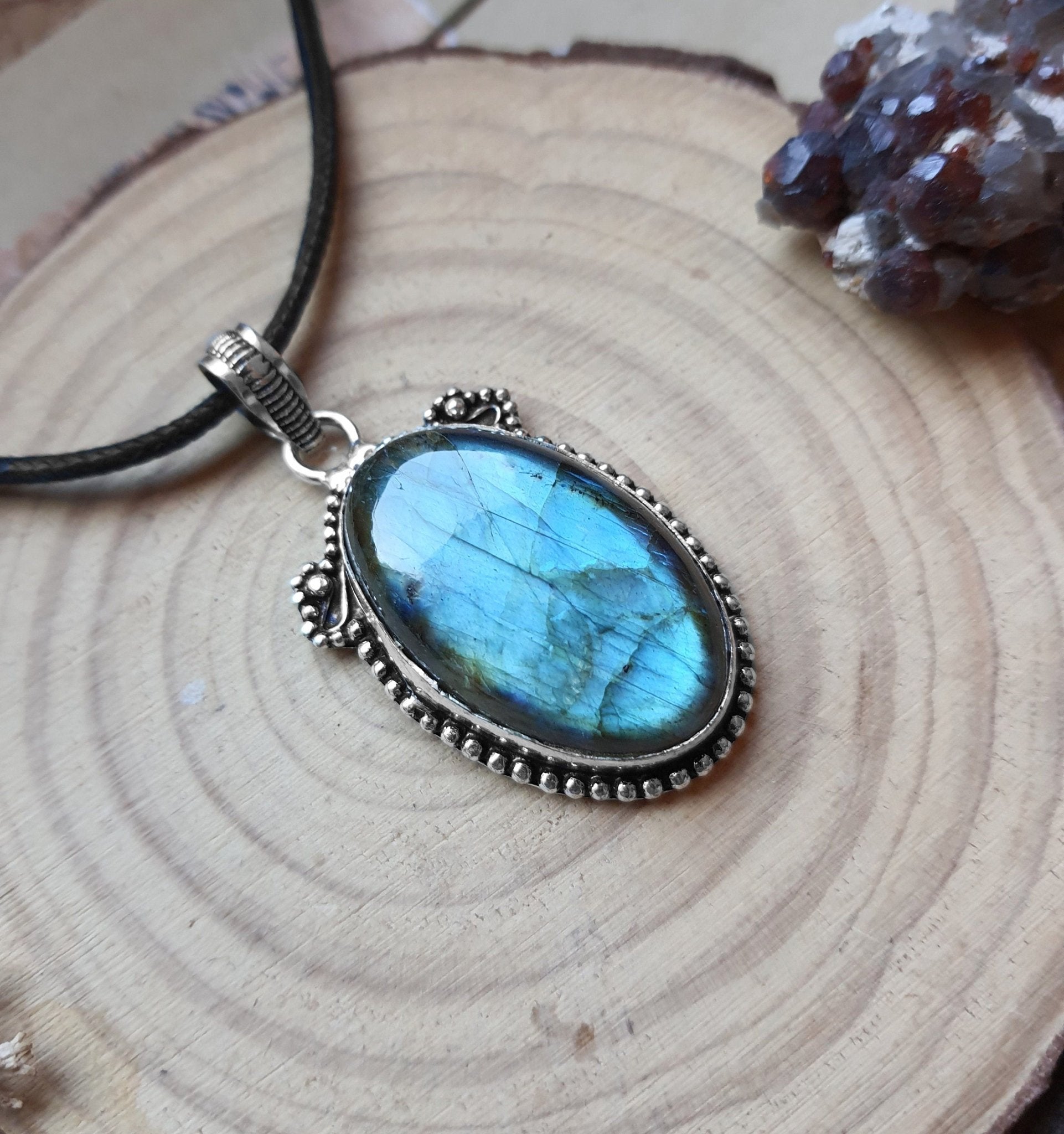 Top Quality Natural Labradorite Pendant In Sterling Silver Statement Pendant - LunarGem - 