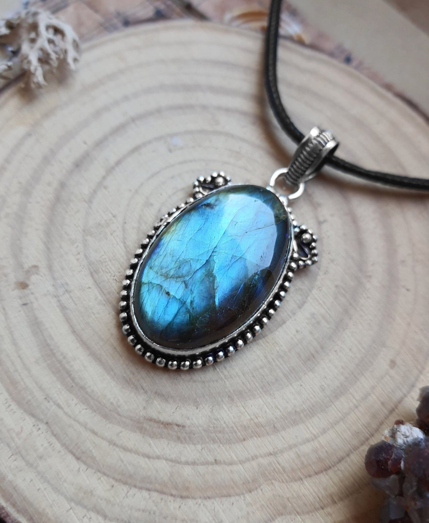 Top Quality Natural Labradorite Pendant In Sterling Silver Statement Pendant - LunarGem - 