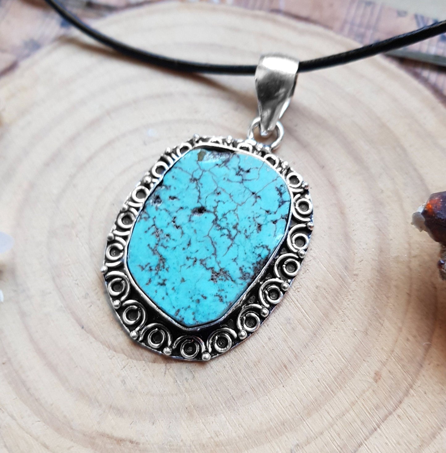 Turquoise Necklace In Sterling Silver Statement Necklace - LunarGem - 